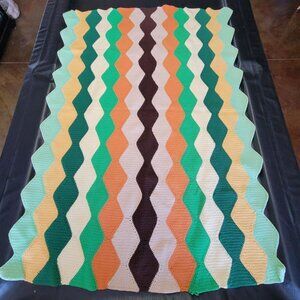 Handmade Crochet Afghan‎ Throw Blanket Multicolor Retro Diamond Harlequin 68x47